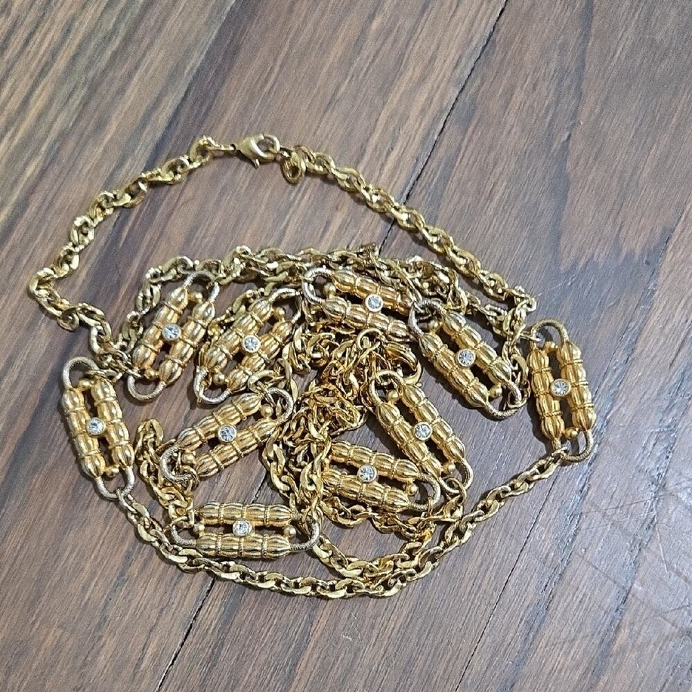 Jackie Kennedy Inspired Gold Tone And Crystal Necklace - Picture 2 of 4